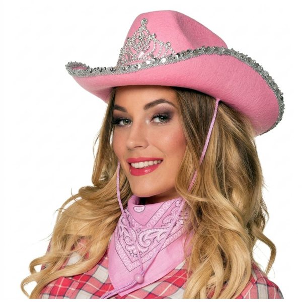 Pack Sombrero Cowboy Rosa con Tiara y Pañuelo: Set Vaquera Brillante para Peñas, Despedidas y Fiestas (Lotes 1-12 uds), Kebedo Moda